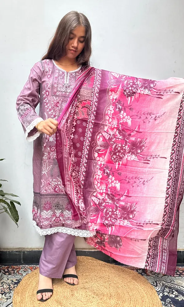 Wine_And_Purple_Premium_Polyester_Kurti_With_Pant_And_Dupatta_Set_For_Women