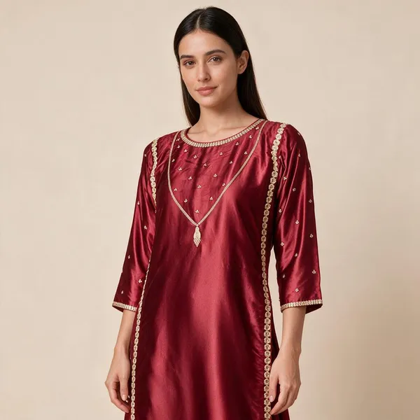 Wine_Premium_Silk_Kurti_With_Pant_And_Dupatta_Set_For_Women