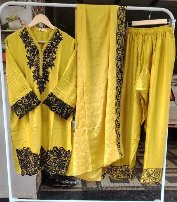 Mustard_Premium_Cotton_Kurti_With_Pant_And_Dupatta_Set_For_Women