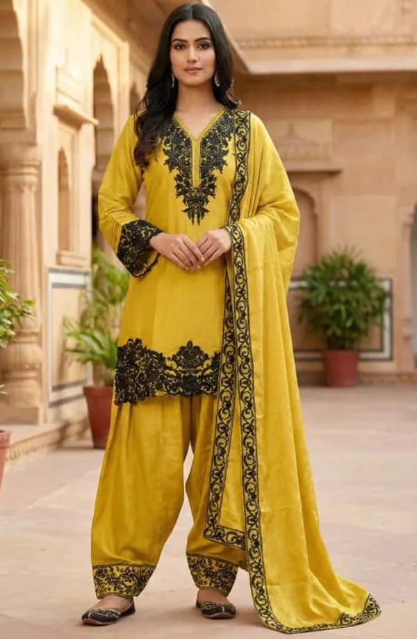 Mustard_Premium_Cotton_Kurti_With_Pant_And_Dupatta_Set_For_Women