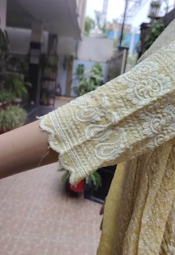 Yellow_Chikankari_Frock_Kurti