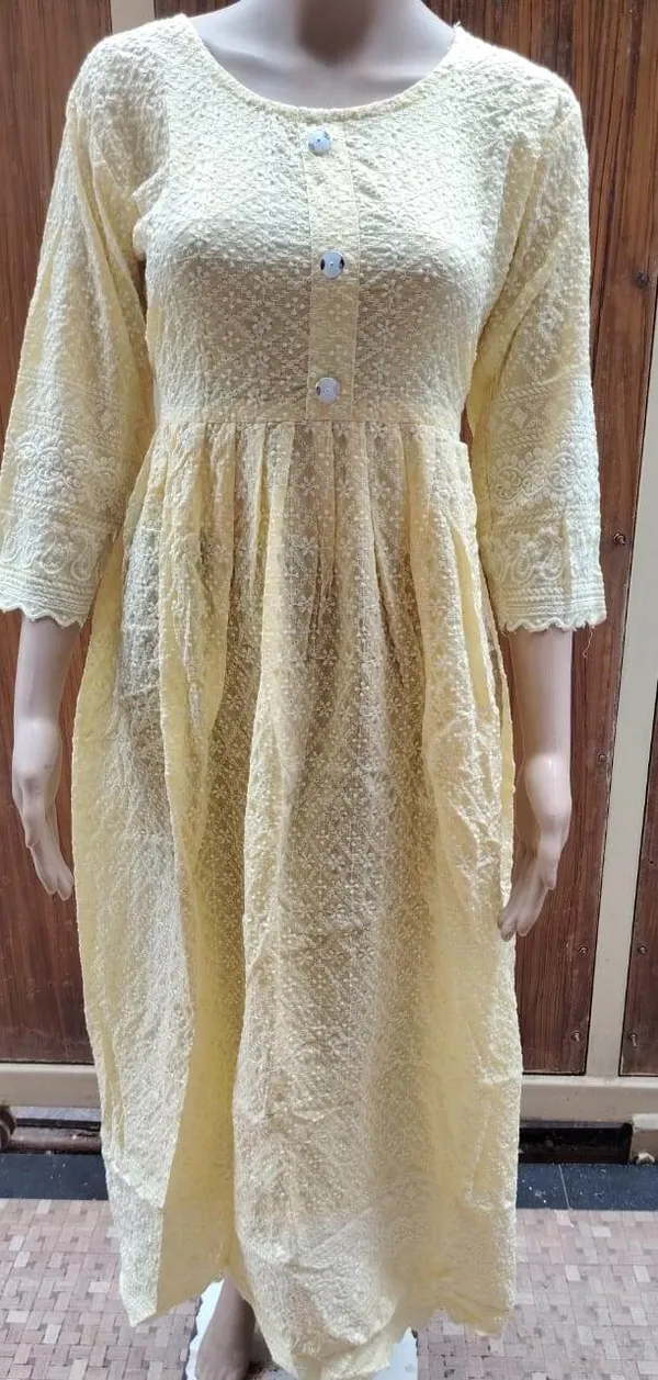 Yellow_Premium_Cotton_Chikankari_Kurti_For_Women