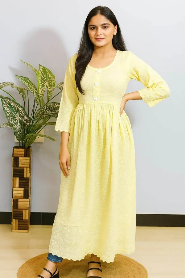 Yellow_Premium_Cotton_Chikankari_Kurti_For_Women