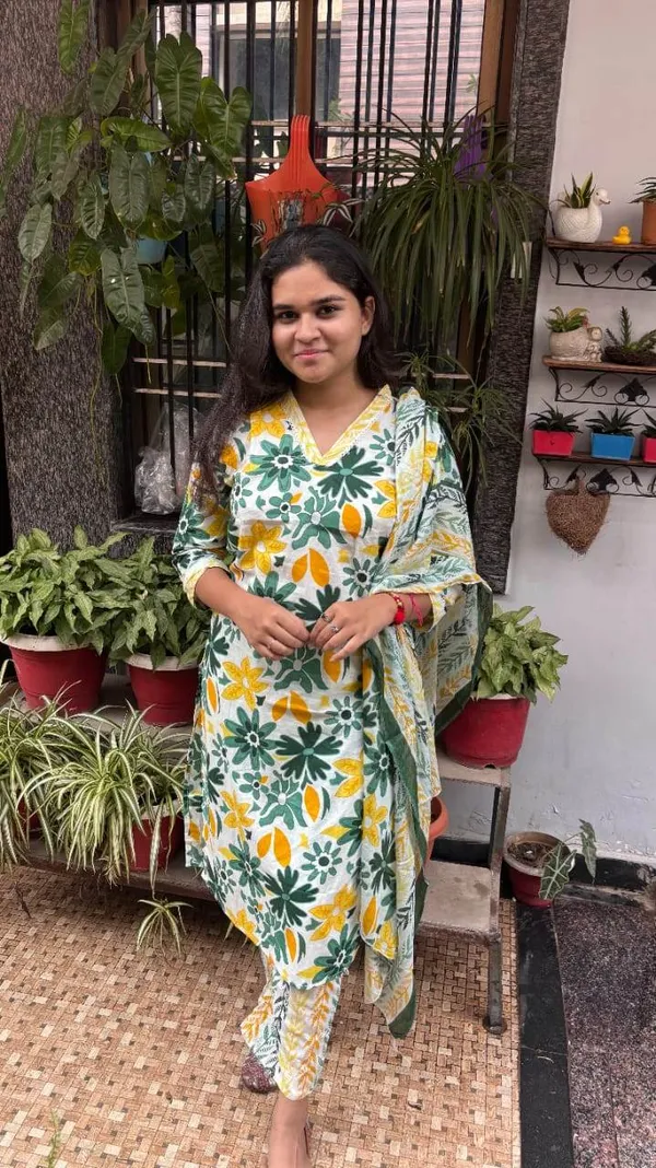 Yellow_Premium_Cotton_Kurti_With_Pant_And_Dupatta_Set_For_Women
