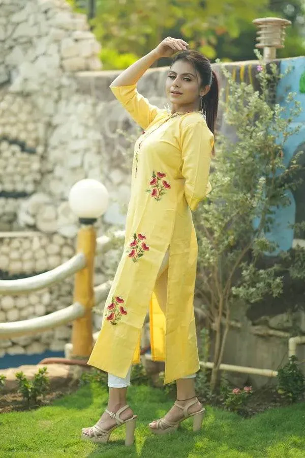 Yellow_Premium_Cotton_Kurti_For_Women
