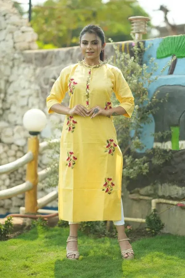 Yellow_Premium_Cotton_Kurti_For_Women