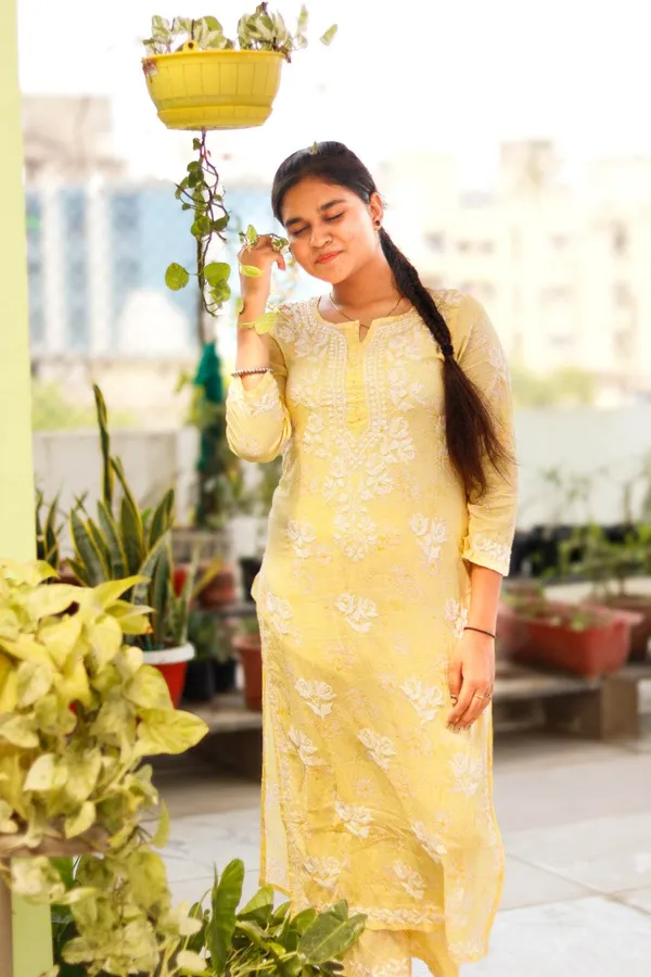Yellow_Premium_Cotton_Chikankari_Kurti_Pant_For_Women