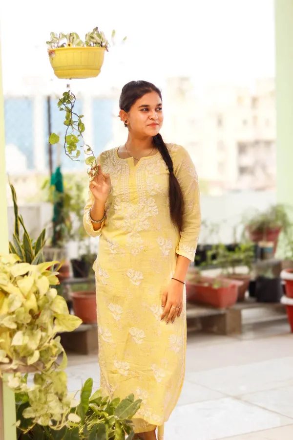 Yellow_Premium_Cotton_Chikankari_Kurti_Pant_For_Women