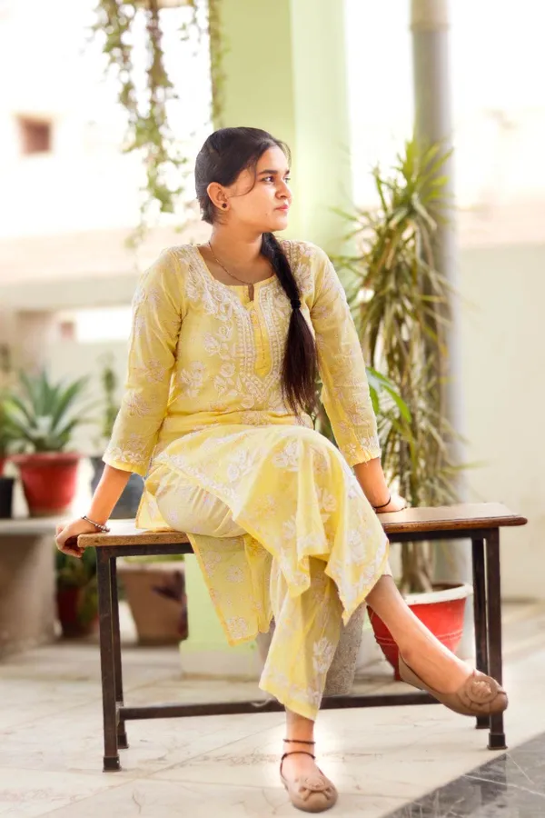 Yellow_Premium_Cotton_Chikankari_Kurti_Pant_For_Women