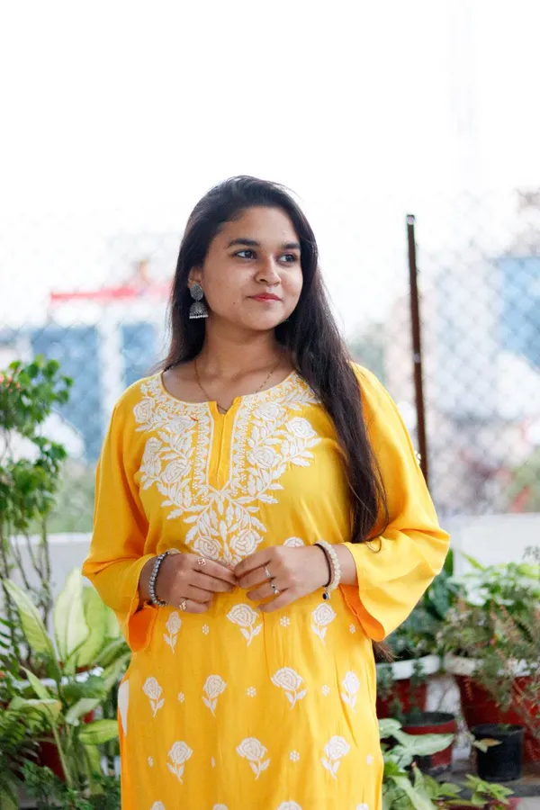 Yellow_Premium_Rayon_Chikankari_Kurti_For_Women