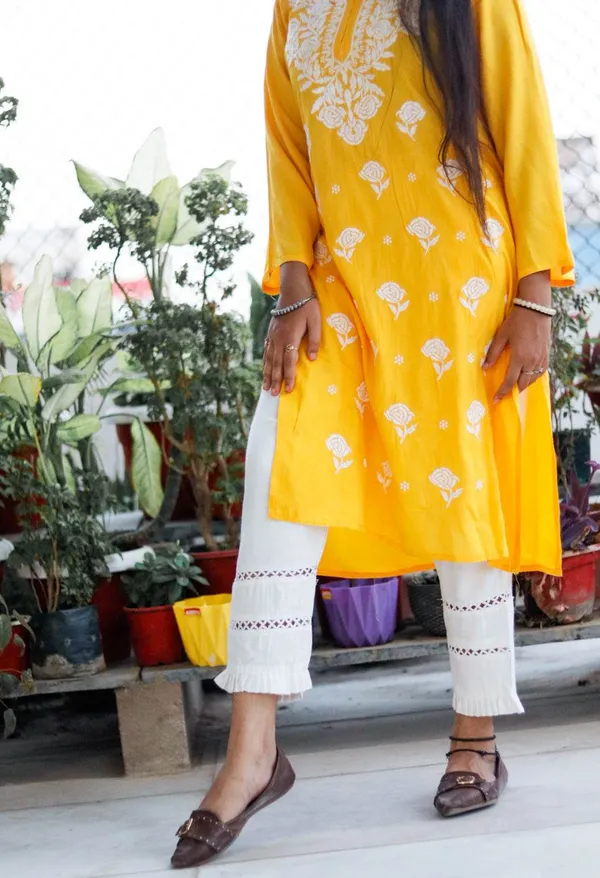 Yellow_Premium_Rayon_Chikankari_Kurti_For_Women