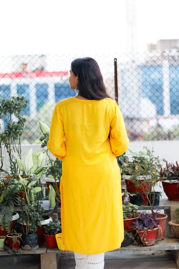 Yellow_Premium_Rayon_Chikankari_Kurti_For_Women