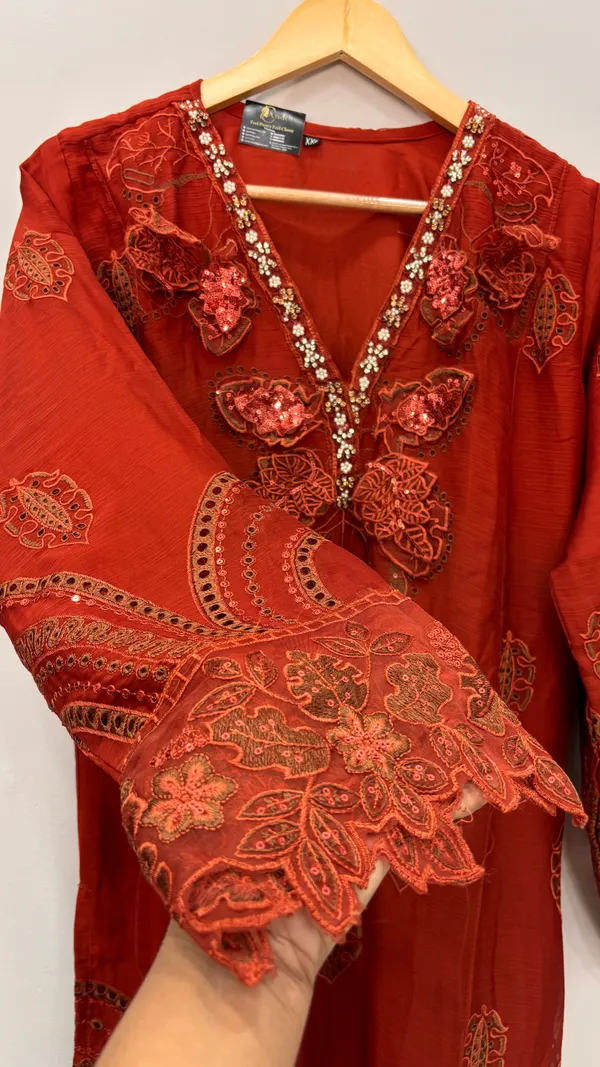 Red_Premium_Rayon_Kurti_With_Pant_And_Dupatta_Set_For_Women