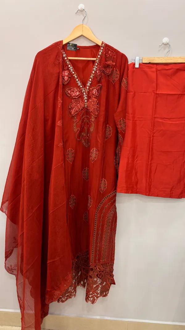 Red_Premium_Rayon_Kurti_With_Pant_And_Dupatta_Set_For_Women