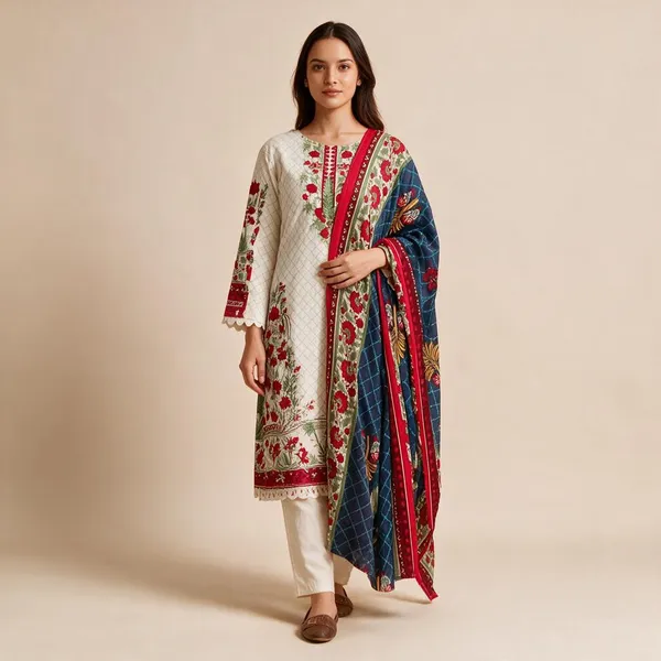 Multicolor_Premium_Cotton_Kurti_With_Pant_And_Dupatta_Set_For_Women