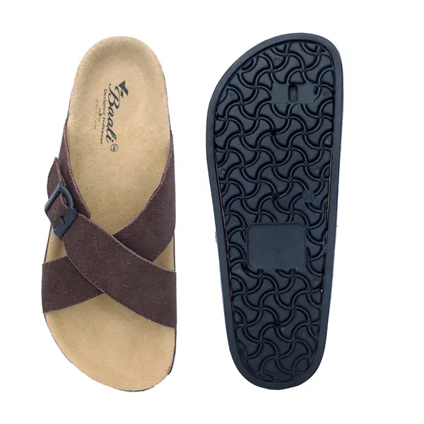 Brown_Suede_Leather_Flat_Buckle_Sandals_For_Men
