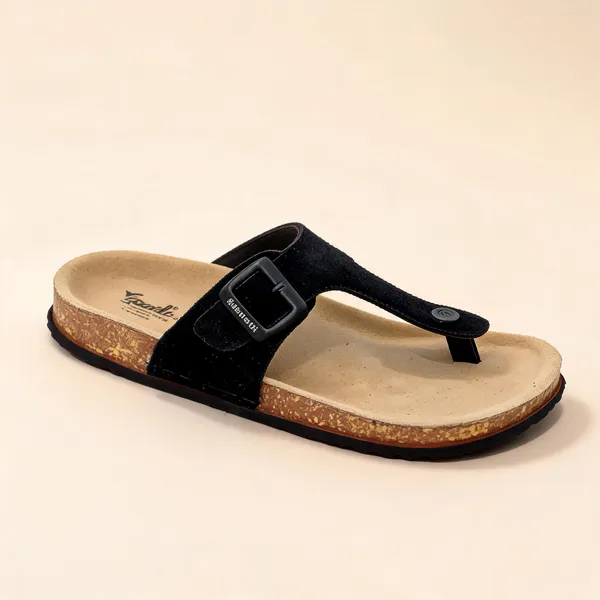 Black_And_Beige_Suede_Leather_Buckle_Toe_Post_Sandals_For_Men