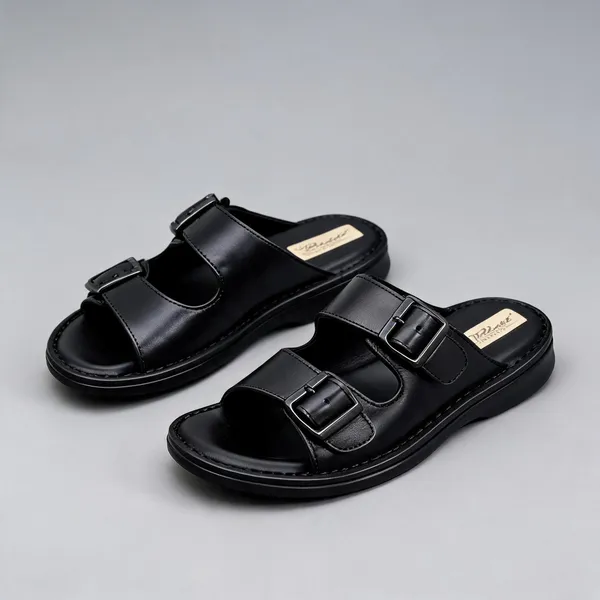Black_Softie_Leather_Dual_Buckle_Strap_Orthopedic_Sandals_For_Men