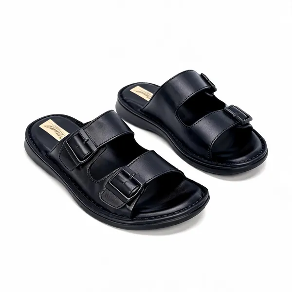 Black_Softie_Leather_Dual_Buckle_Strap_Orthopedic_Sandals_For_Men