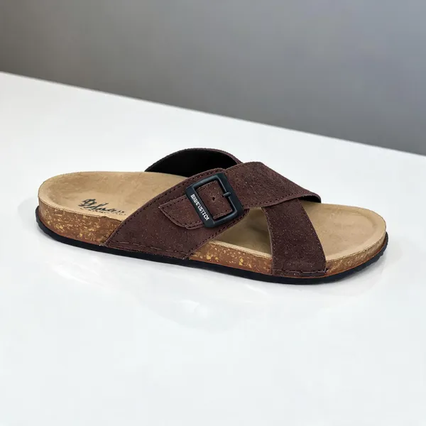Brown_Suede_Leather_Flat_Buckle_Sandals_For_Men