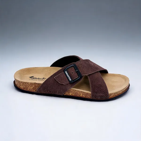 Brown_Suede_Leather_Flat_Buckle_Sandals_For_Men