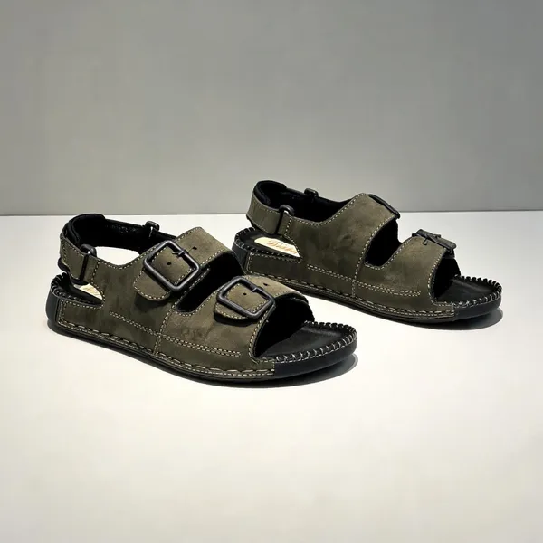 Olive_Suede_Leather_Buckle_Sandals_For_Men