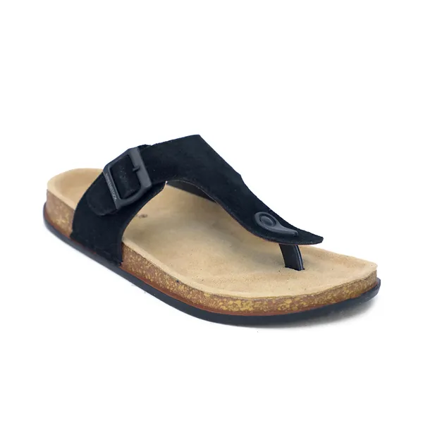 Black_And_Beige_Suede_Leather_Buckle_Toe_Post_Sandals_For_Men