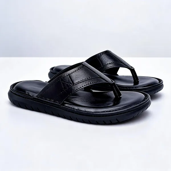 Black_Softie_Leather_V_Strap_Orthopedic_Flip_Flop_For_Men