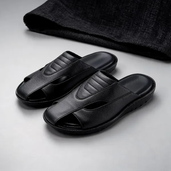 Black_Softie_Leather_Slip_On_Orthopedic_Sandals_For_Men