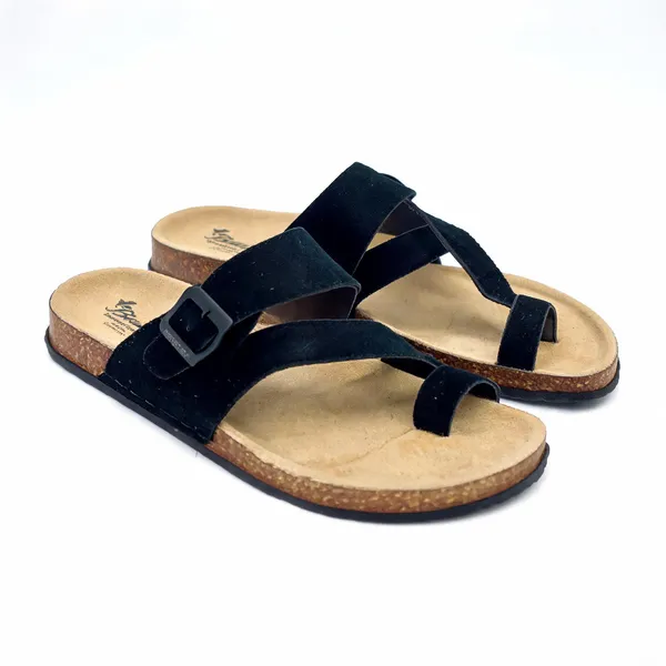 Black_Suede_Leather_Multi_Strap_Cork_Footbed_Flat_Sandals_For_Men