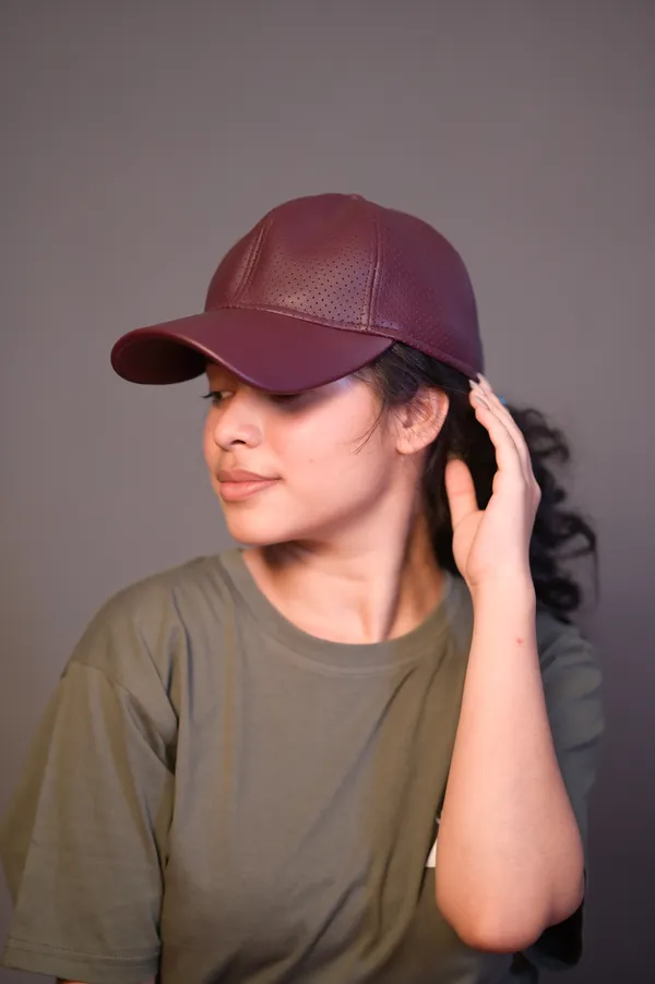 Maroon_Faux_Leather_Baseball_Cap_for_Women