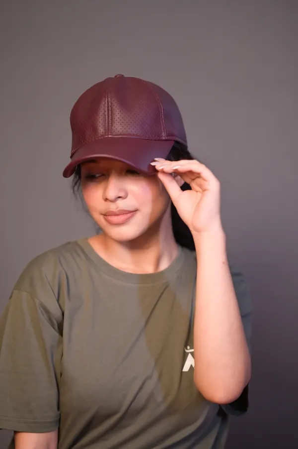 Maroon_Faux_Leather_Baseball_Cap_for_Women