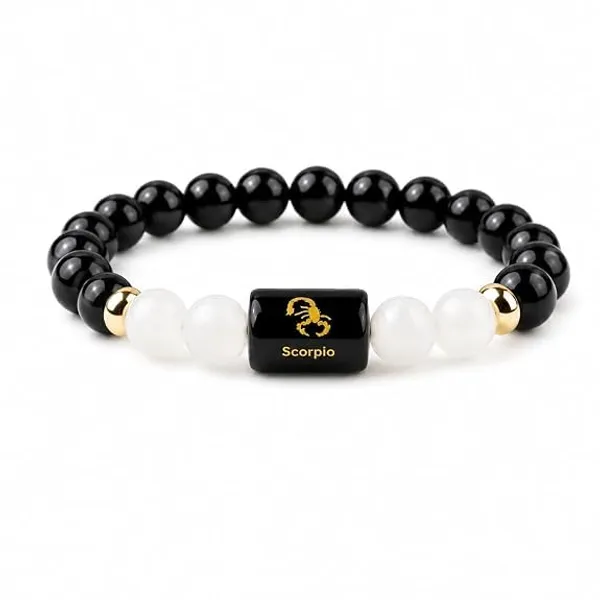 Black_Obsidian_Milky_Quartz_Scorpio_Zodiac_Bracelet_For_Unisex