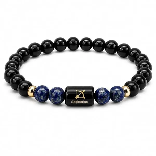 Black_Multi-Crystal_Sagittarius_Zodiac_Bracelet_For_Unisex