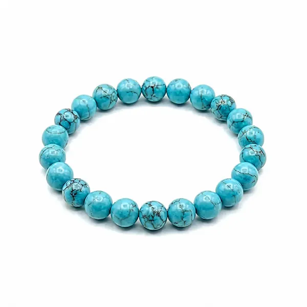 Blue_Turquoise_Round_Stone_Bead_Stretch_Bracelet_For_Unisex