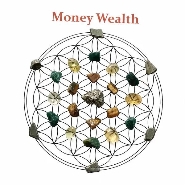 Flower_Of_Life_Money_Wealth_Crystal_Grid_With_Healing_Stones