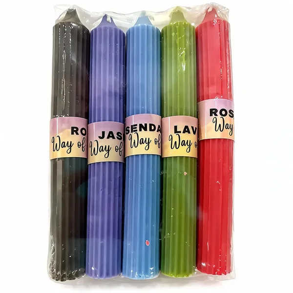 Multicolour_Ribbed_Scented_Pillar_Candle_Set_Rose_Jasmine_Lavender