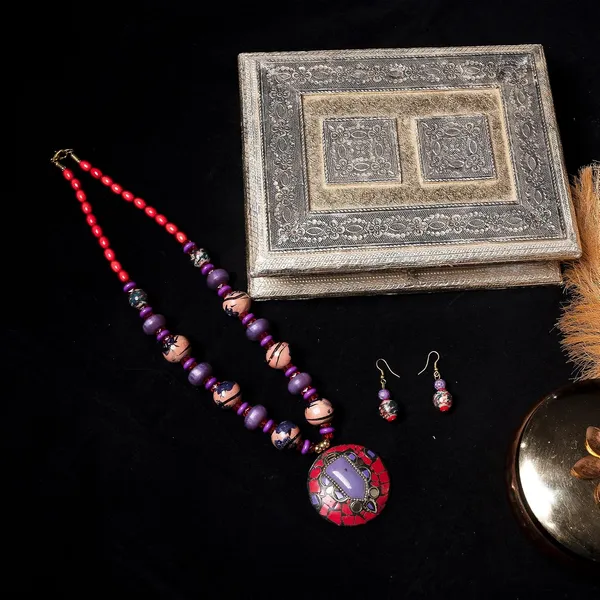Product_Summary_Beadnest_Tibetan_Pendant_Necklace_Jewellery_Set_For_Women_Girls_Traditional_Afghani_Necklace_With_Tribal_Boho_Style_Earrings_In_Multicolor_Beads_Hook_Lock_Wedding_Retro_Vintage_Fashion_Wear