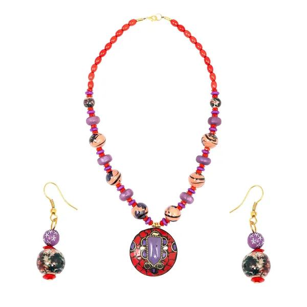 Product_Summary_Beadnest_Tibetan_Pendant_Necklace_Jewellery_Set_For_Women_Girls_Traditional_Afghani_Necklace_With_Tribal_Boho_Style_Earrings_In_Multicolor_Beads_Hook_Lock_Wedding_Retro_Vintage_Fashion_Wear