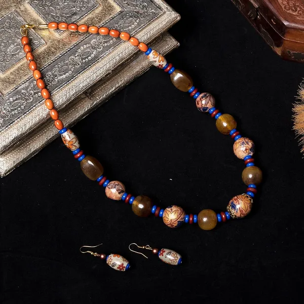 Beaded_Necklace_Earrings_Set_For_Women_Girls_Handmade_Ethnic_Jewellery_Artistic_Design_Hook_Clasp_Lightweight_Fashion_Statement_Vintage_Choker_Clubwear_Wedding_Gift_Set