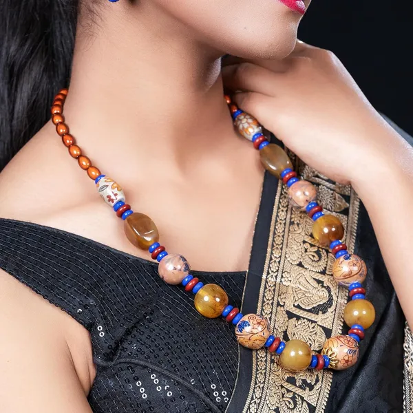 Beaded_Necklace_Earrings_Set_For_Women_Girls_Handmade_Ethnic_Jewellery_Artistic_Design_Hook_Clasp_Lightweight_Fashion_Statement_Vintage_Choker_Clubwear_Wedding_Gift_Set