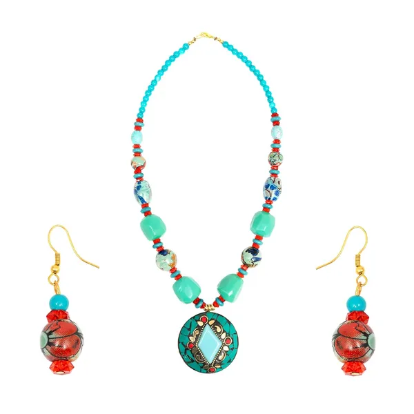Product_Summary_Beadnest_Tibetan_Pendant_Necklace_Jewellery_Set_For_Women_Girls_Traditional_Afghani_Necklace_With_Tribal_Boho_Style_Earrings_In_Multicolor_Beads_Hook_Lock_Wedding_Retro_Vintage_Fashion_Wear
