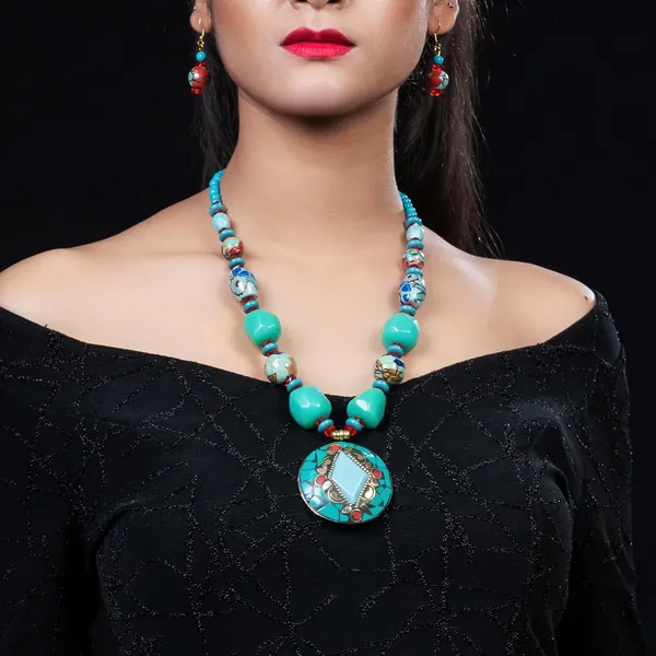 Product_Summary_Beadnest_Tibetan_Pendant_Necklace_Jewellery_Set_For_Women_Girls_Traditional_Afghani_Necklace_With_Tribal_Boho_Style_Earrings_In_Multicolor_Beads_Hook_Lock_Wedding_Retro_Vintage_Fashion_Wear