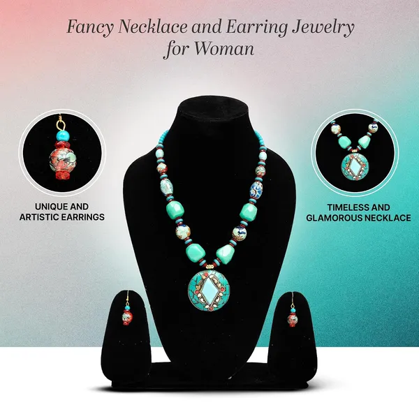 Product_Summary_Beadnest_Tibetan_Pendant_Necklace_Jewellery_Set_For_Women_Girls_Traditional_Afghani_Necklace_With_Tribal_Boho_Style_Earrings_In_Multicolor_Beads_Hook_Lock_Wedding_Retro_Vintage_Fashion_Wear