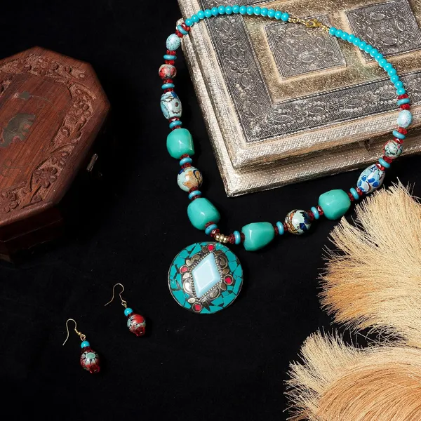 Product_Summary_Beadnest_Tibetan_Pendant_Necklace_Jewellery_Set_For_Women_Girls_Traditional_Afghani_Necklace_With_Tribal_Boho_Style_Earrings_In_Multicolor_Beads_Hook_Lock_Wedding_Retro_Vintage_Fashion_Wear