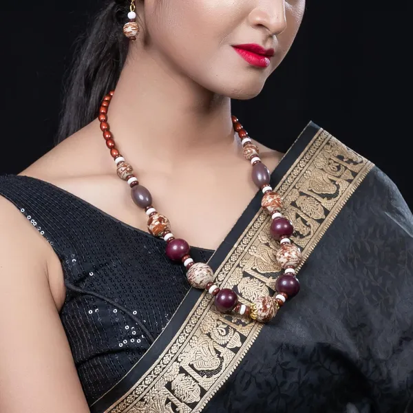 Beaded_Necklace_Earrings_Set_For_Women_Girls_Handmade_Ethnic_Jewellery_Artistic_Design_Hook_Clasp_Lightweight_Fashion_Statement_Vintage_Choker_Clubwear_Wedding_Gift_Set