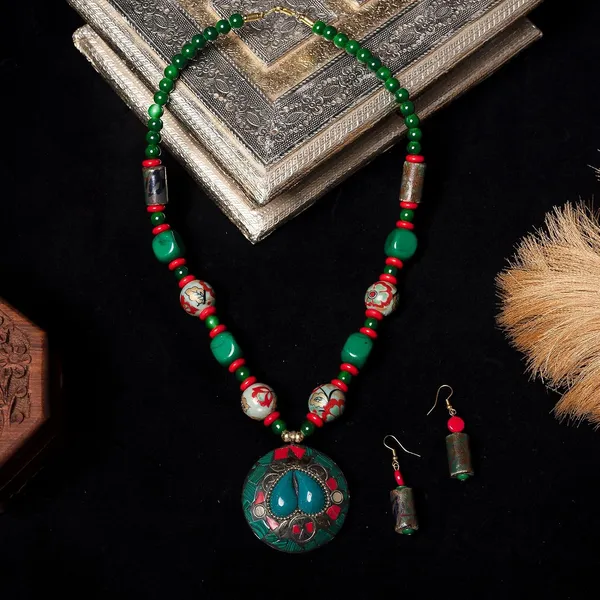 Product_Summary_Beadnest_Tibetan_Pendant_Necklace_Jewellery_Set_For_Women_Girls_Traditional_Afghani_Necklace_With_Tribal_Boho_Style_Earrings_In_Multicolor_Beads_Hook_Lock_Wedding_Retro_Vintage_Fashion_Wear