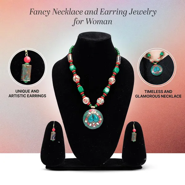 Product_Summary_Beadnest_Tibetan_Pendant_Necklace_Jewellery_Set_For_Women_Girls_Traditional_Afghani_Necklace_With_Tribal_Boho_Style_Earrings_In_Multicolor_Beads_Hook_Lock_Wedding_Retro_Vintage_Fashion_Wear