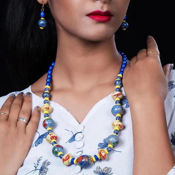 Beaded_Necklace_Earrings_Set_For_Women_Girls_Handmade_Ethnic_Jewellery_Artistic_Design_Hook_Clasp_Lightweight_Fashion_Statement_Vintage_Choker_Clubwear_Wedding_Gift_Set