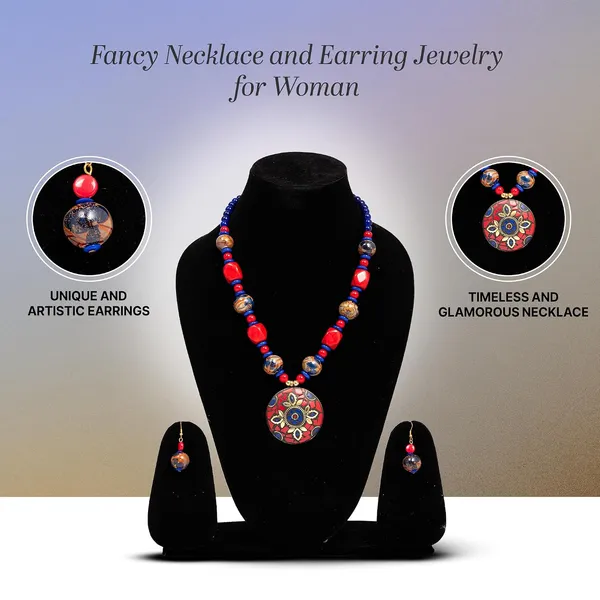 Product_Summary_Beadnest_Tibetan_Pendant_Necklace_Jewellery_Set_For_Women_Girls_Traditional_Afghani_Necklace_With_Tribal_Boho_Style_Earrings_In_Multicolor_Beads_Hook_Lock_Wedding_Retro_Vintage_Fashion_Wear
